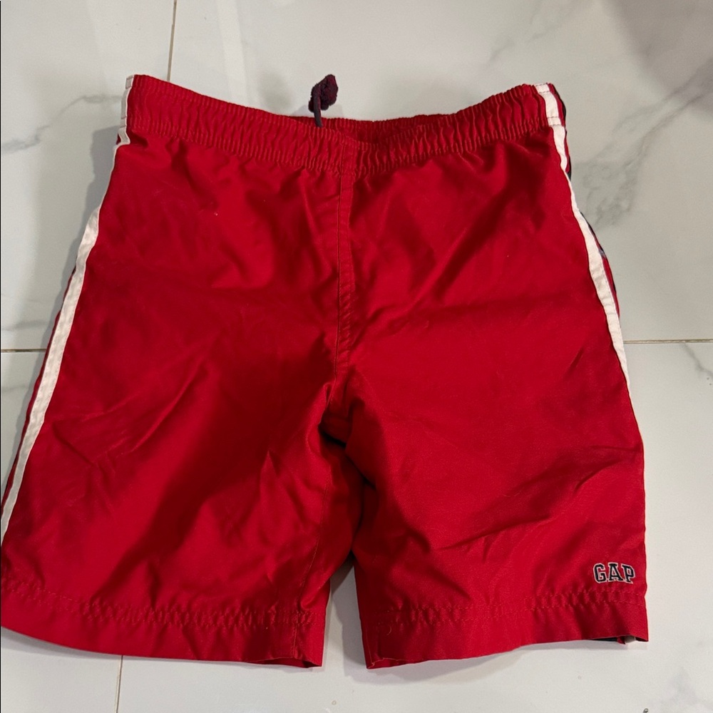 GAP Men’s Red Swim Trunks with White Side Stripes